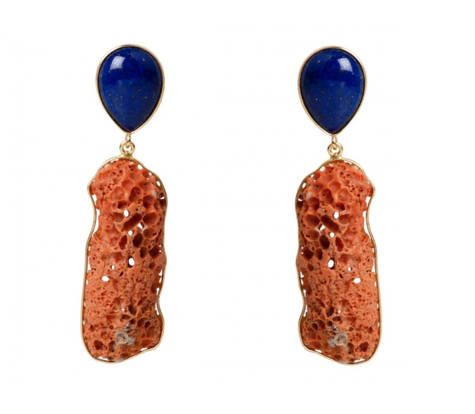 Earrings with natural coral - 1