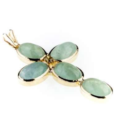 Gold cross pendant with green beryls - 4