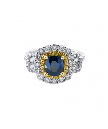 Gold sapphire and diamond ring - 1