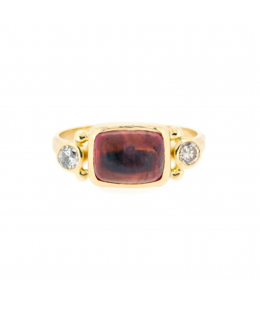 Retro style handcrafted tourmaline and diamond ring - 1
