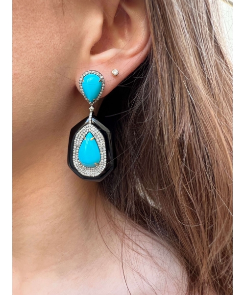 Earrings with turquoise onyx and diamonds - 2
