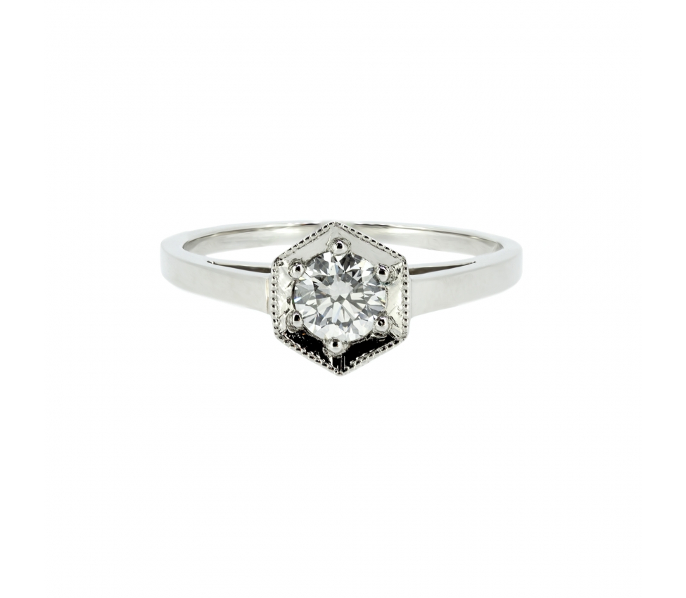 Platinum retro style 0,50 ct engagement ring - 1