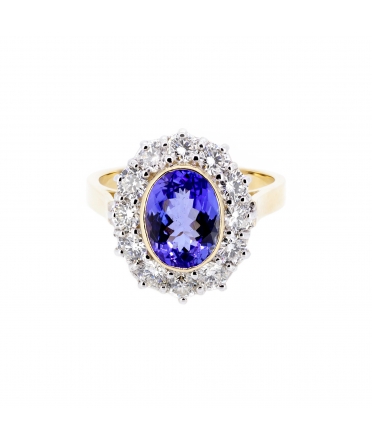 Gold ring with oval tanzanite and diamonds - 1