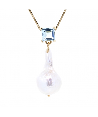 Baroque pearl and topaz pendant - 1