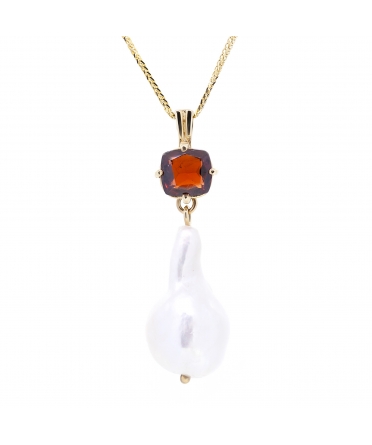 Baroque pearl and garnet pendant - 1