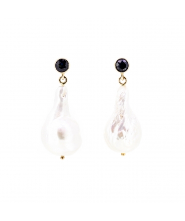 Baroque pearl and sapphire earrings - 1