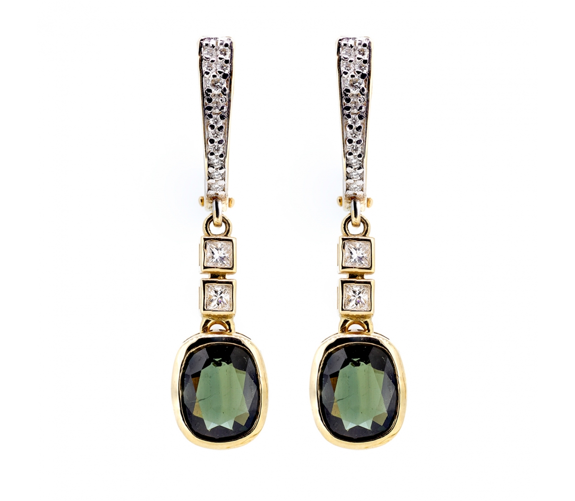 Green sapphire and diamond earrings - 1