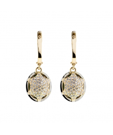 Gold earrings with moldavite and diamonds english lock - 2