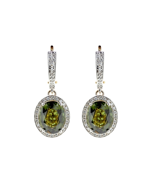 Gold earrings with moldavite and diamonds english lock - 1