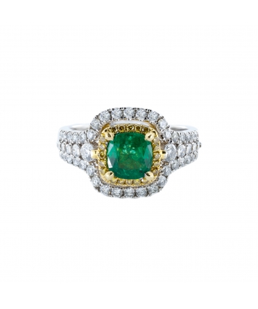 Gold emerald and diamond ring - 1