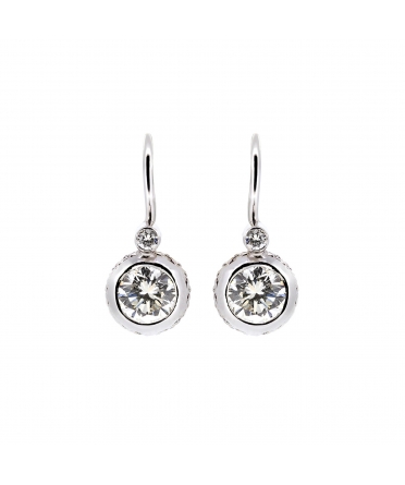 Retro style white gold diamond earrings leverbacks - 1