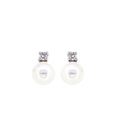 Gold Akoya and diamonds stud earrings - 1