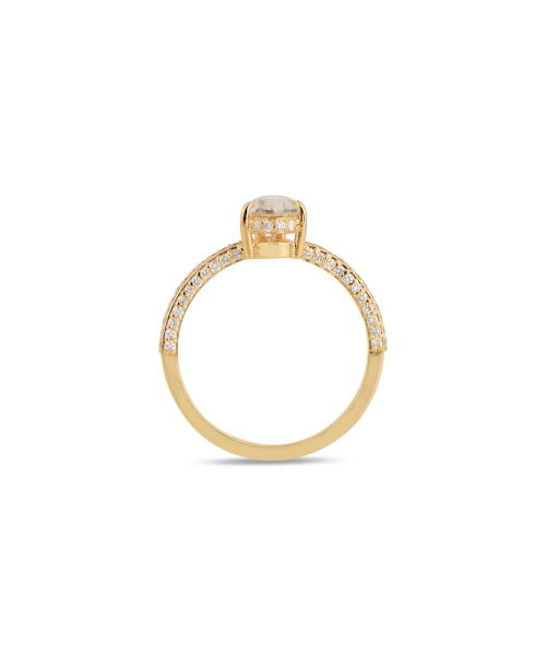 Złoty pierścionek z żółtym diamentem w szlifie gruszki - 3