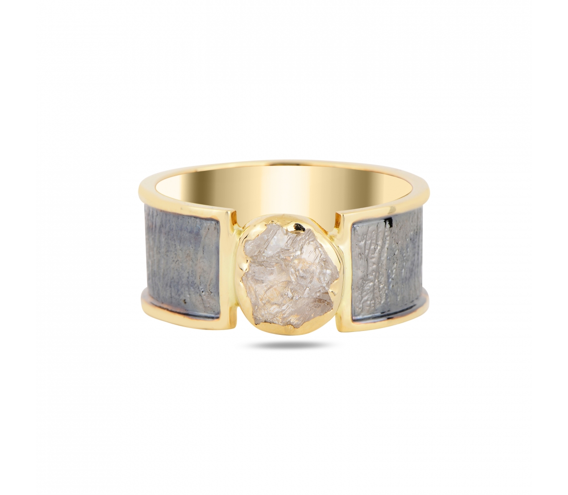 Gold ring with raw diamond - 2