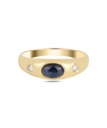 Gold signet ring with diamonds and sapphire - 1
