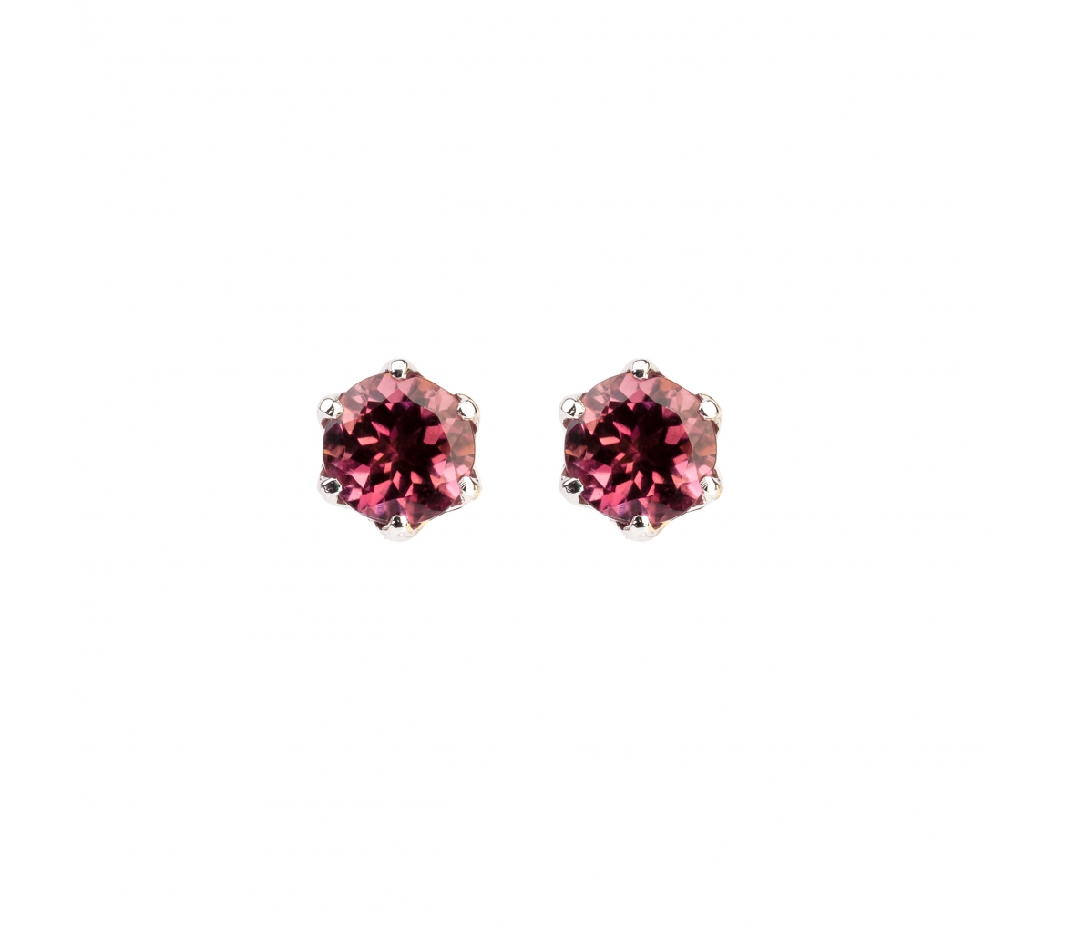 Gold stud earrings with pink tourmalines - 1