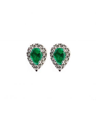 Gold stud earrings with diamonds and emeralds - 1