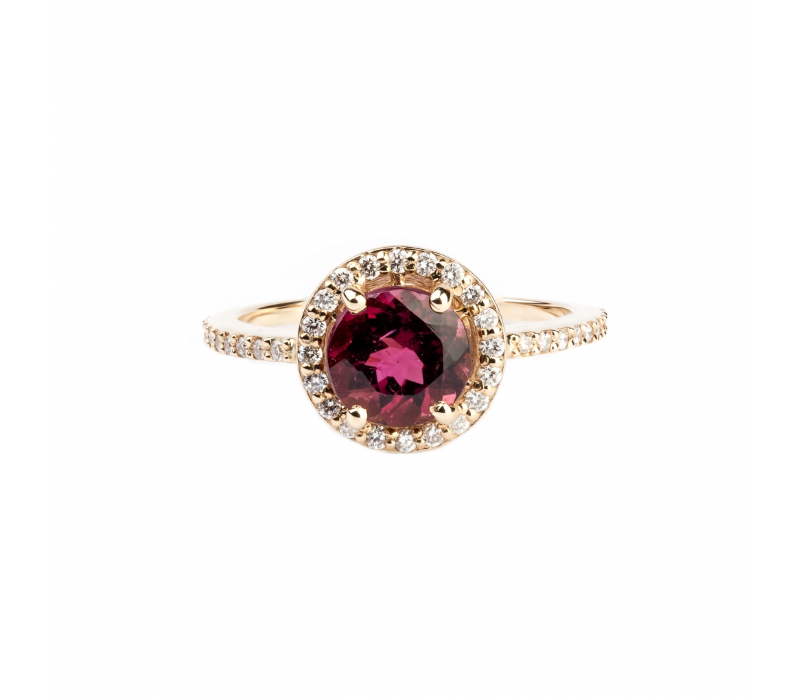 Gold ring with diamonds and tourmaline - 1