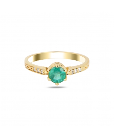 Gold ring with emerald and diamonds - 1