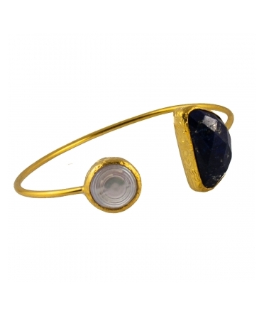 Goldplated bronze bracelet with pearl and lapis lazuli - 1