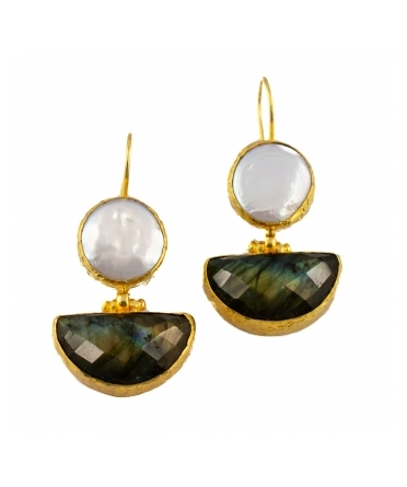 Goldplated bronze earrings with pearls and labradorite - 1