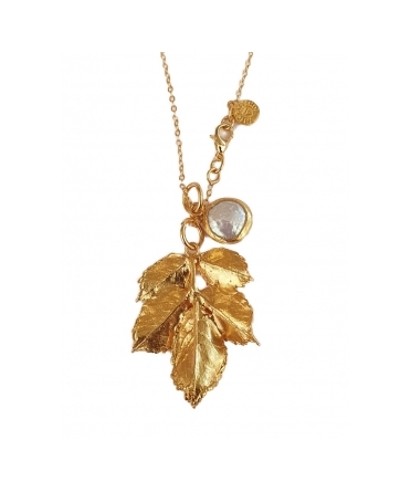 Goldplated bronze necklace with pearl and floral motif - 1