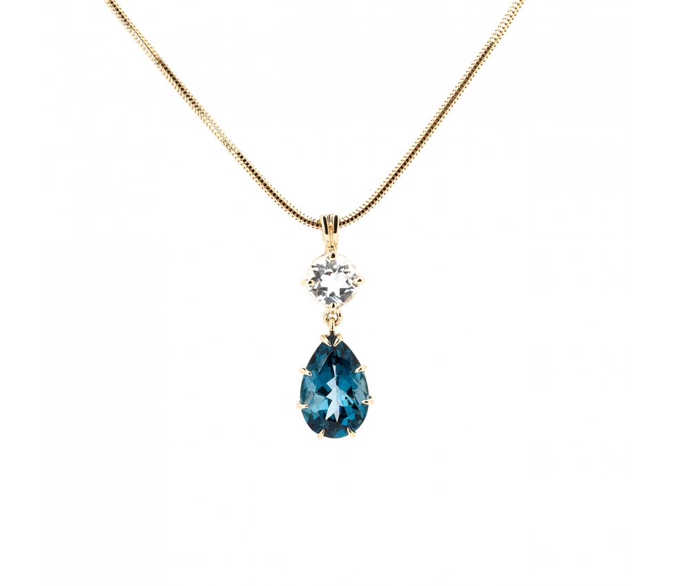 Gold pendant with white topaz and topaz London Blue - 1