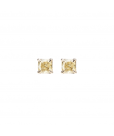 Gold stud earrings with cushion-cut champagne diamonds - 1