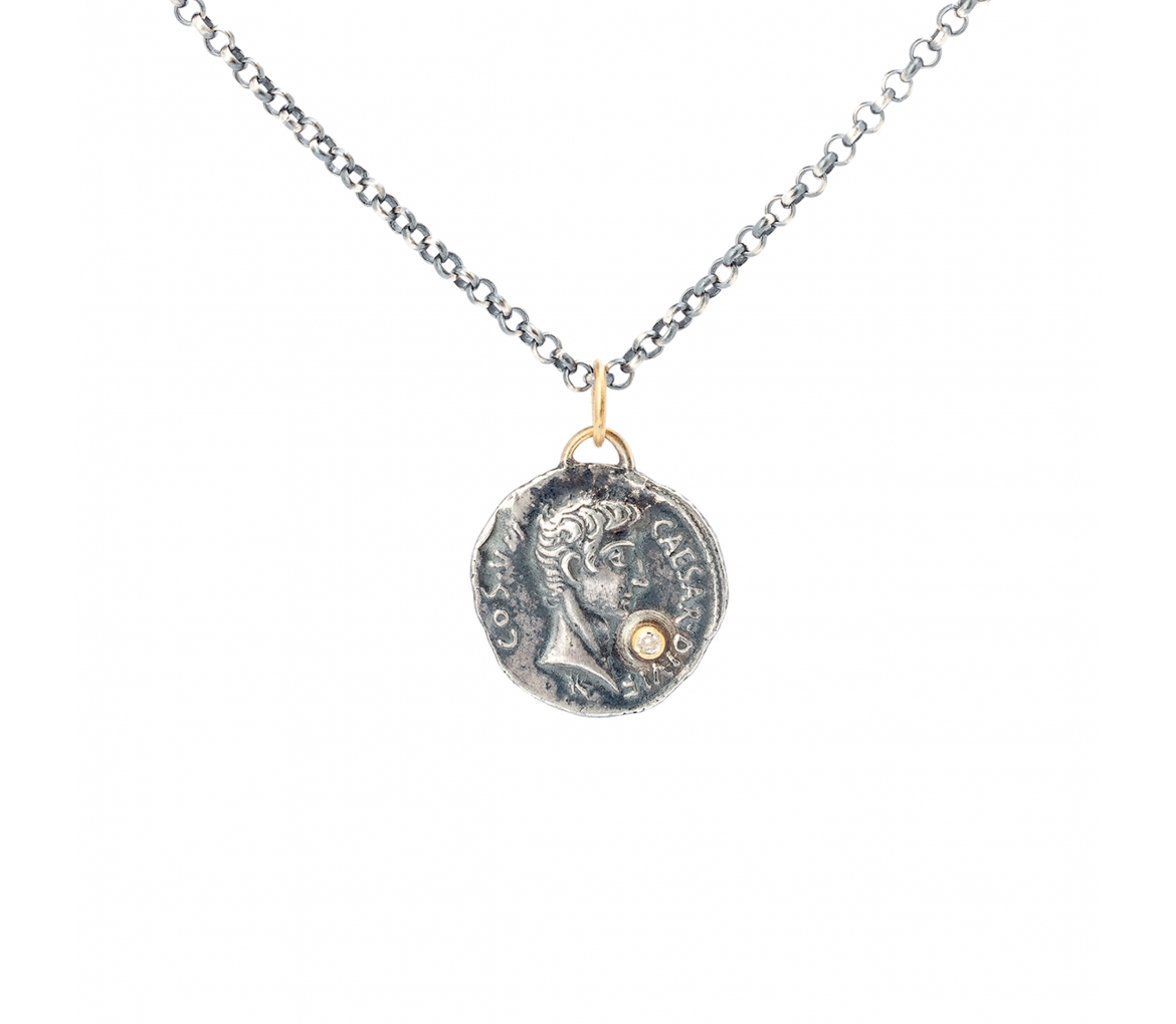 Gold and silver pendant with diamond, Caesar - 1
