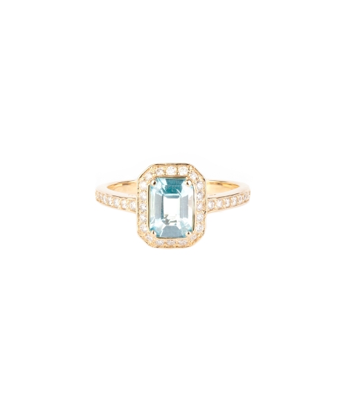 Gold ring with diamonds and aquamarine - 1