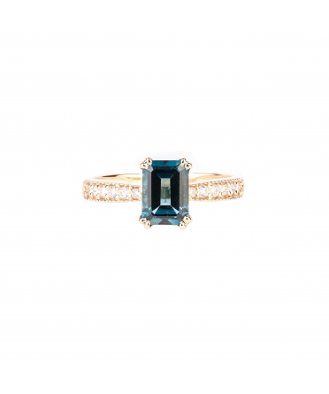 Gold ring with diamonds and London Blue topaz - 1