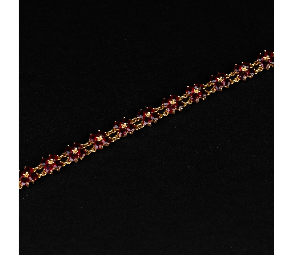 Gold vintage bracelet flowers with garnets, Paris - 1
