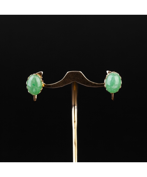 Gold earrings with jadeites with screws, 1950s - 1