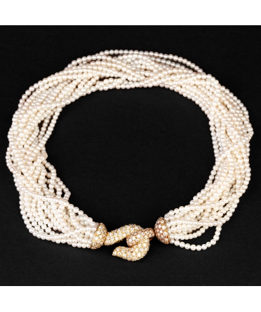 Złota kolia z perłami słonowodnymi i brylantami - 1