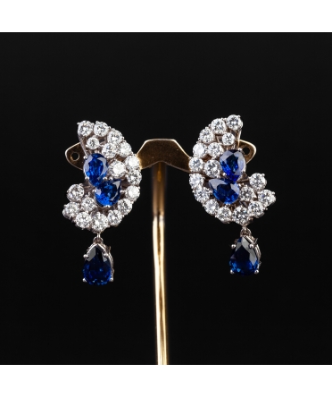 Earrings with sapphires and diamonds, handmade - 1