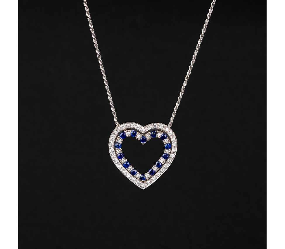 Gold Damiani heart necklace with sapphires and diamonds - 1