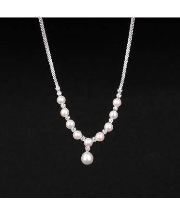 1950s white gold necklace with Akoya pearls and diamonds 45 cm - 1