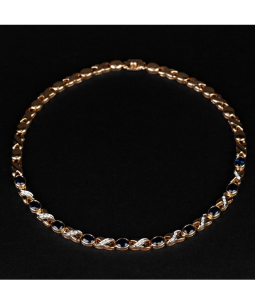 Gold vintage necklace with sapphires and diamonds - 1
