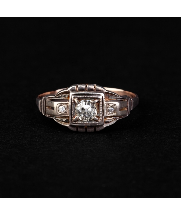Złoty pierścionek z diamentami, praca ręczna, Art Deco - 1