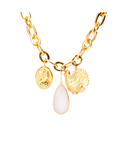 Goldplated bronze necklace with white chalcedony - 1
