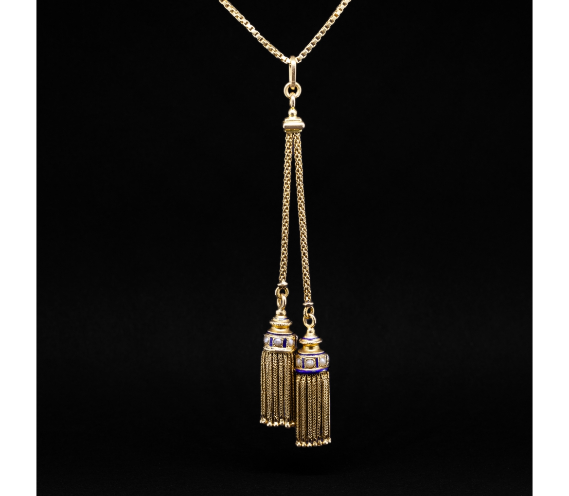 Złota zawieszka z perłami i emalią z XIX wieku, Biedermeier, Paryż - 1