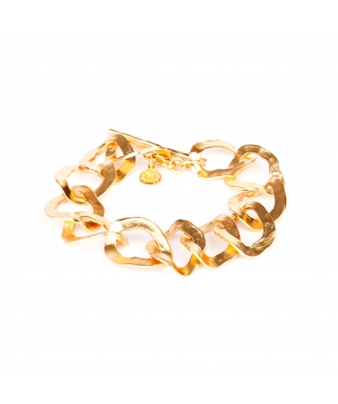 Gold-plated bronze bracelet with hammered links - 1