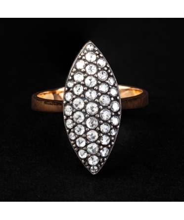 Gold vintage ring marquise with diamonds - 1