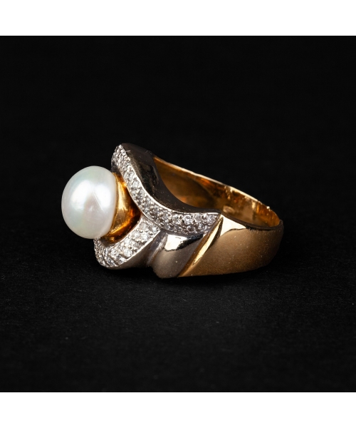 Pearl and diamond gold vintage ring - 3