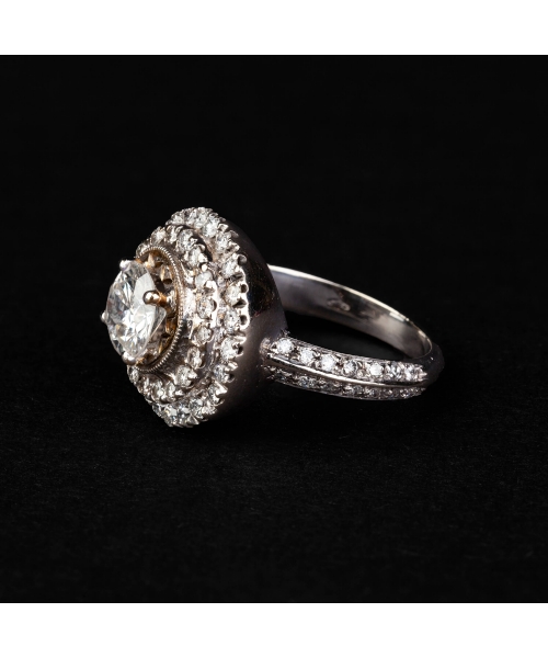 Gold vintage diamond ring with double halo - 2