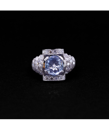 Platinum ring with aquamarine and diamonds, vintage - 1
