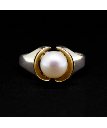 Gold ring with freshwater pearl, vintage - 1