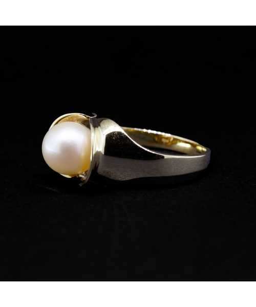 Gold ring with freshwater pearl, vintage - 2