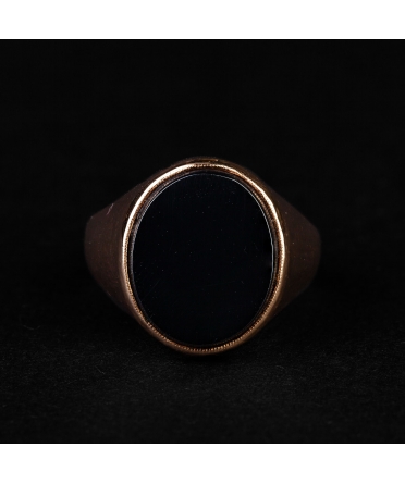 Gold vintage signet ring with hematite - 1