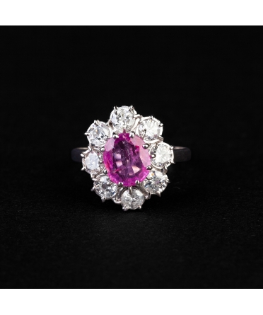 Gold ring with diamonds and pink sapphire, vintage - 1